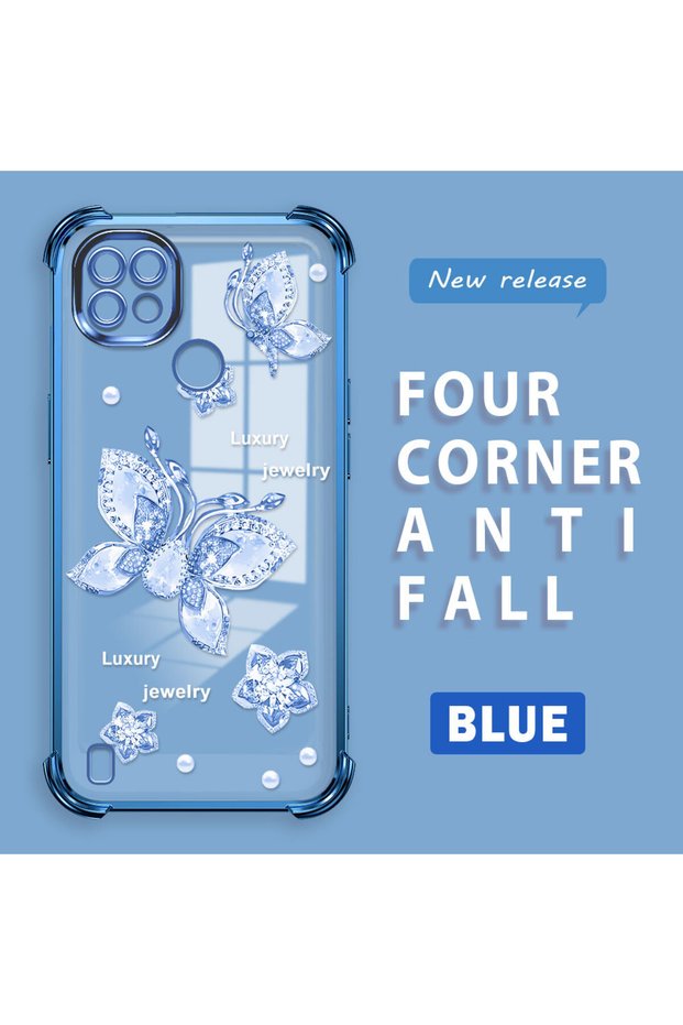 Realme C21 Compatible Transparent Back Panel Four-Corner Reinforced Impact Protection Glossy Edge Silicone Case