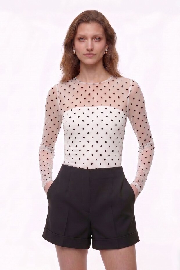 Polka Dot Tulle Blouse Ecru