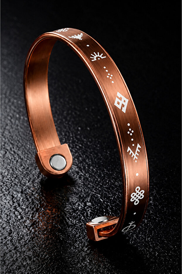 100% Pure Copper Göktürk Symbol Magnetic Bracelet Men's Adjustable Handmade