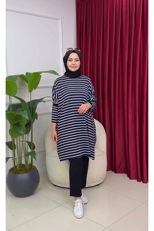 تونيك قطني ممشط مخطط