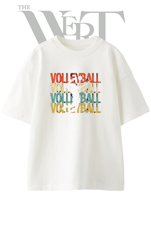 Volleyball Retro Design Printed Unisex White Oversize T-Shirt
