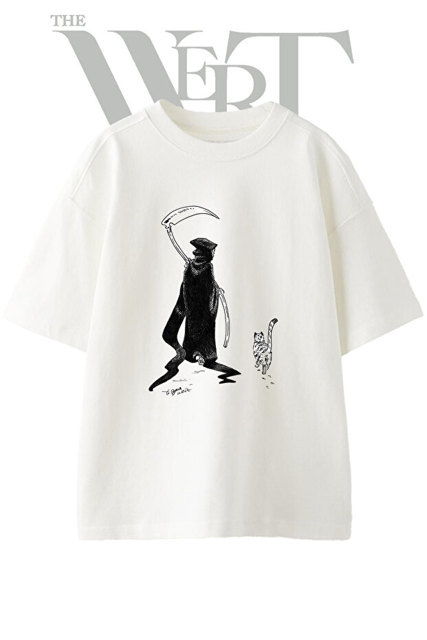Grim Reaper_1 Design Printed Unisex White Oversize T-Shirt