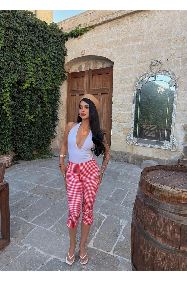 Red Gingham Capri Pants