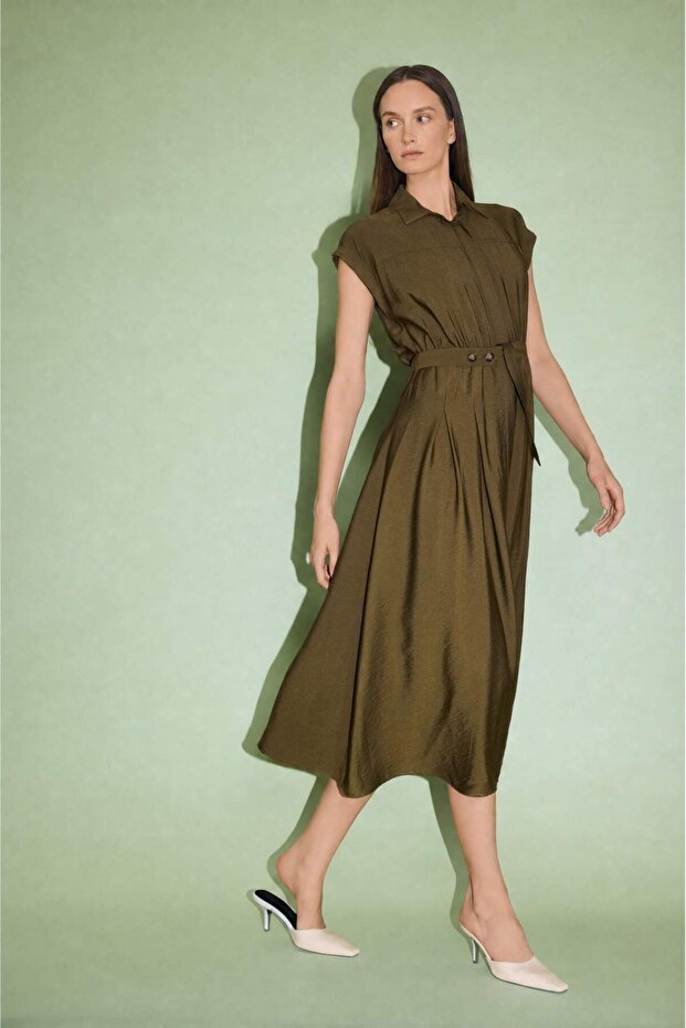 Shirt Collar Short Sleeve Midi Dress H8738Ax26Au
