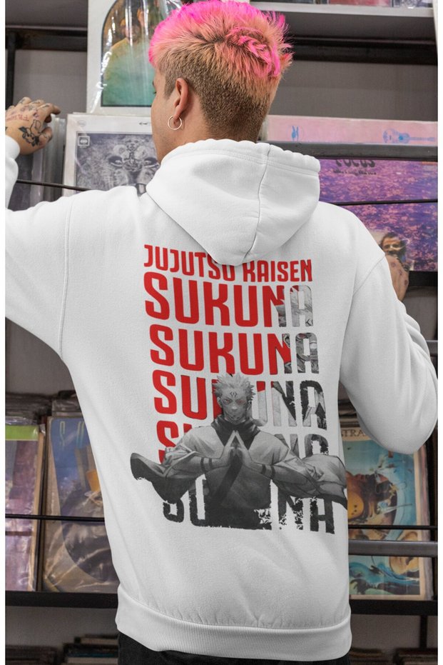 Jujutsu Kaisen Ryomen Sukuna Anime Back Printed Unisex Oversize Combed Cotton Hoodie