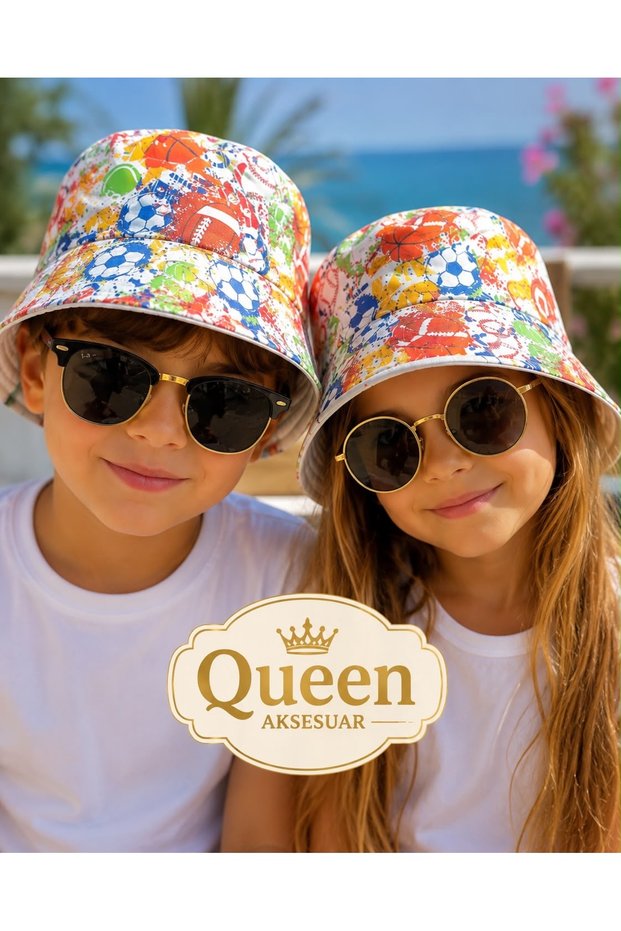 Unisex Colorful Football Ball Basketball Baseball American Football Patterned Kids Bucket Hat 54cm 3-9 Years