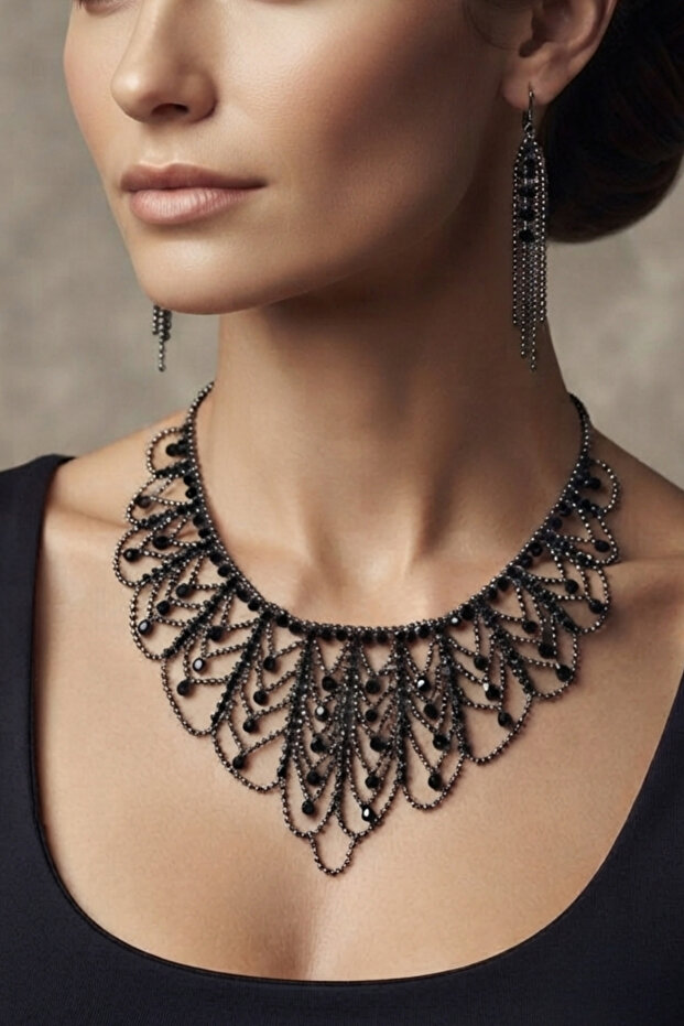 Zircon Stone Evening Dress Necklace Earring Set