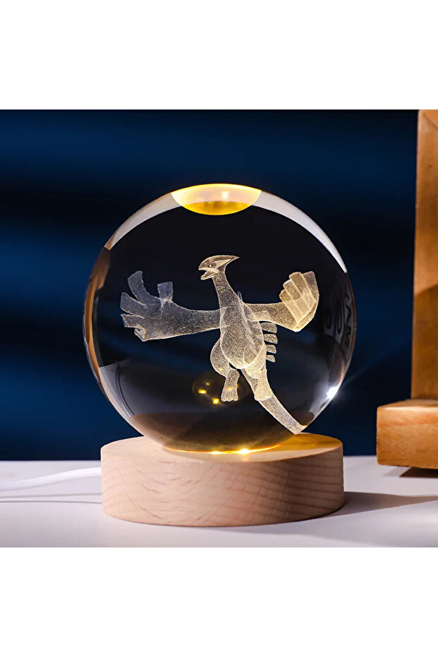 Lugia 6cm Pokemon 3D Crystal Ball Pikachu Gengar Eevee Planet Night Light Laser Carving Glass Poke B