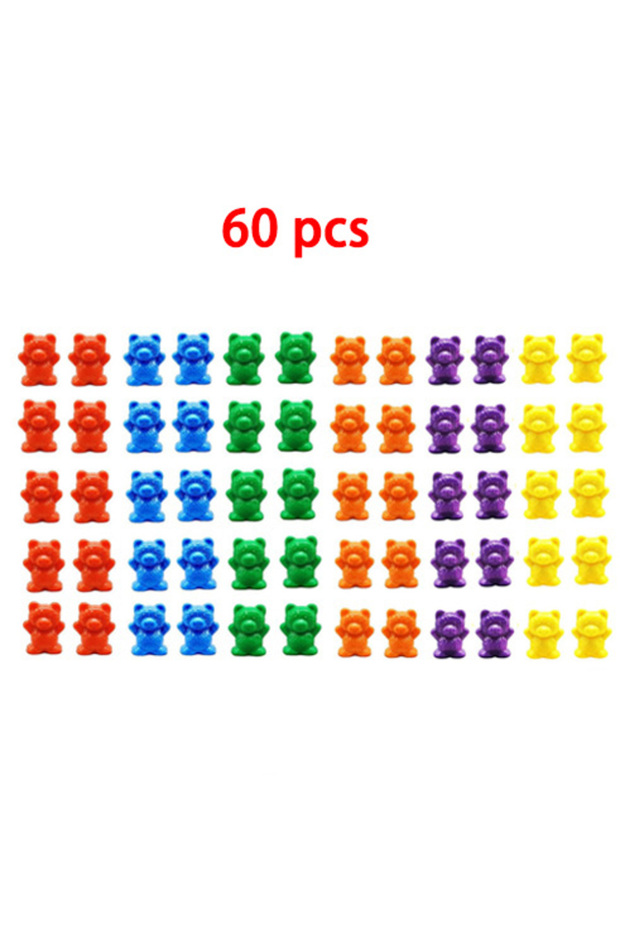 60 pcs Colorful Counting Bears with Sorting Cups & Tweezers, Toddler Counting & Color Sorting Educat