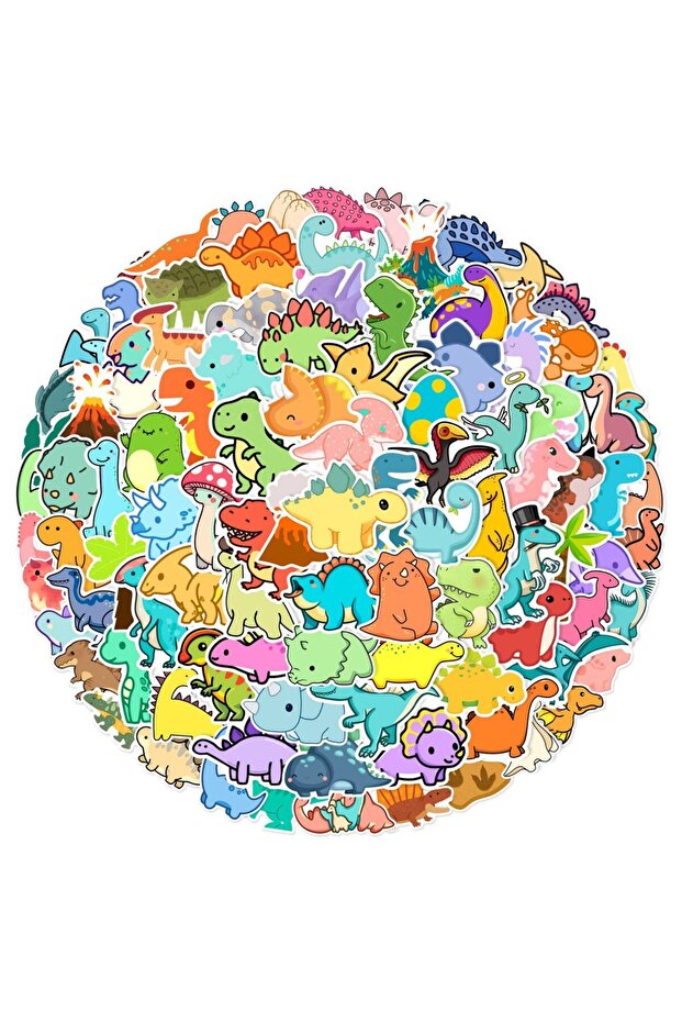 100PCS 100Piece Mini Dinosaur Stickers Set | Cute Cartoon Decals for Water Bottle & Skateboard Golde