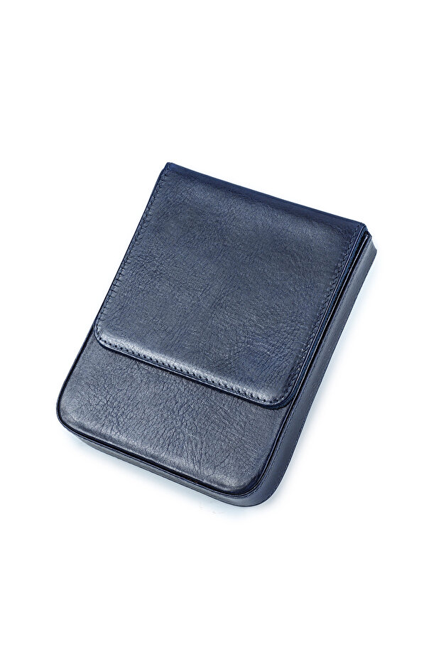 blue Luxury Genuine Leather 6 Slots Pen Case With Removable Pen Tray Holder Pencil Case Office Schoo