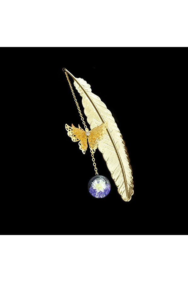 2 1pc Chinese Style Metal Feather Bookmark Creative Immortal Dried Flower Butterfly Leaf Student Bo.