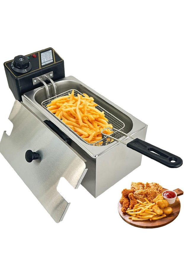 4L Electric Deep Fryer 2000W Deep Fat Oil Frying Machine for French Fries | with Adjustable Temperature Control Stainless Steel Frying Basket Lid for Chicken Wings Home Kitchen Restaurants
