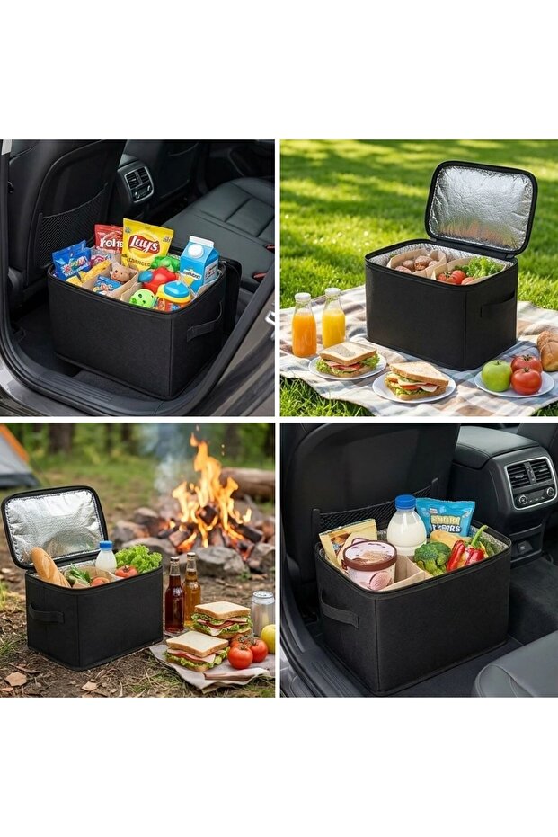 32 Liter Heat Preserving Thermal Bag Foldable Felt Car Trunk Organizer 37X27X25 cm