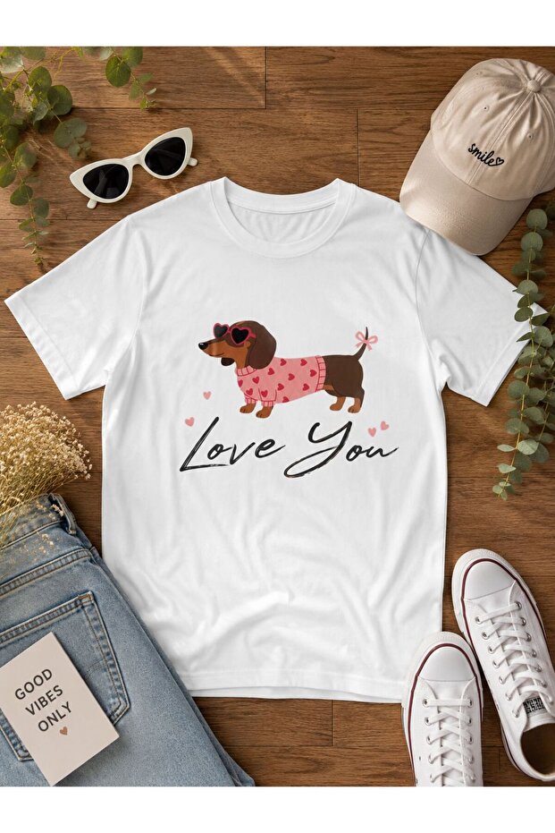 Women's Basic Love You Digital Printed T-Shirt