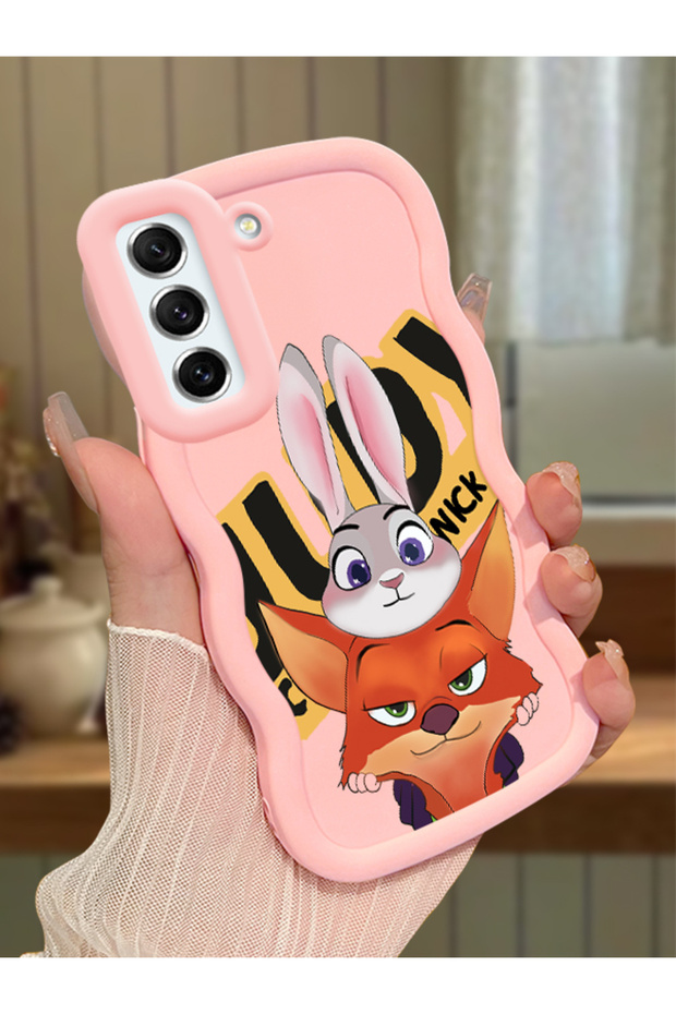Samsung Galaxy S21 Fe Compatible Case Camera Protector Pink Silicone Couple Phone Case Rabbit Pattern