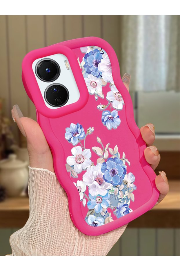 Vivo Y16 Compatible Case Camera Protector Red Silicone Couple Phone Case Floral Pattern