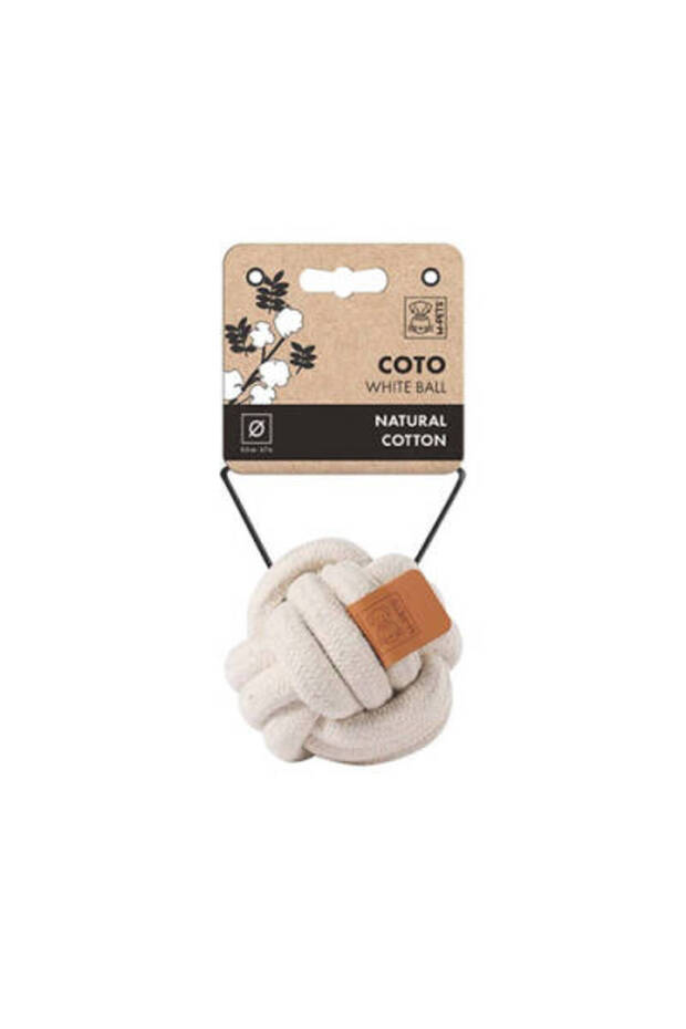 Knitted ball dog toy white 9.5 cm
