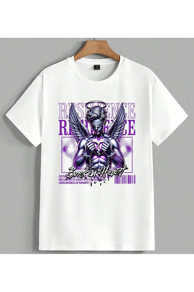 Risen Refuge Angel Motif Purple Printed Unisex Oversize T-Shirt White
