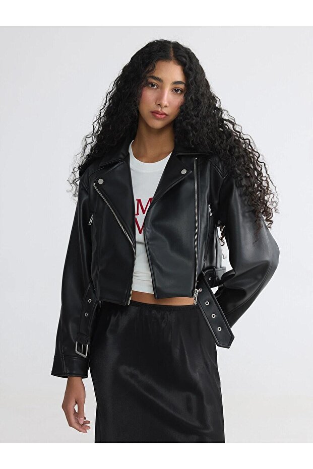 Women's Cropped Leather Look Jacket (W6)