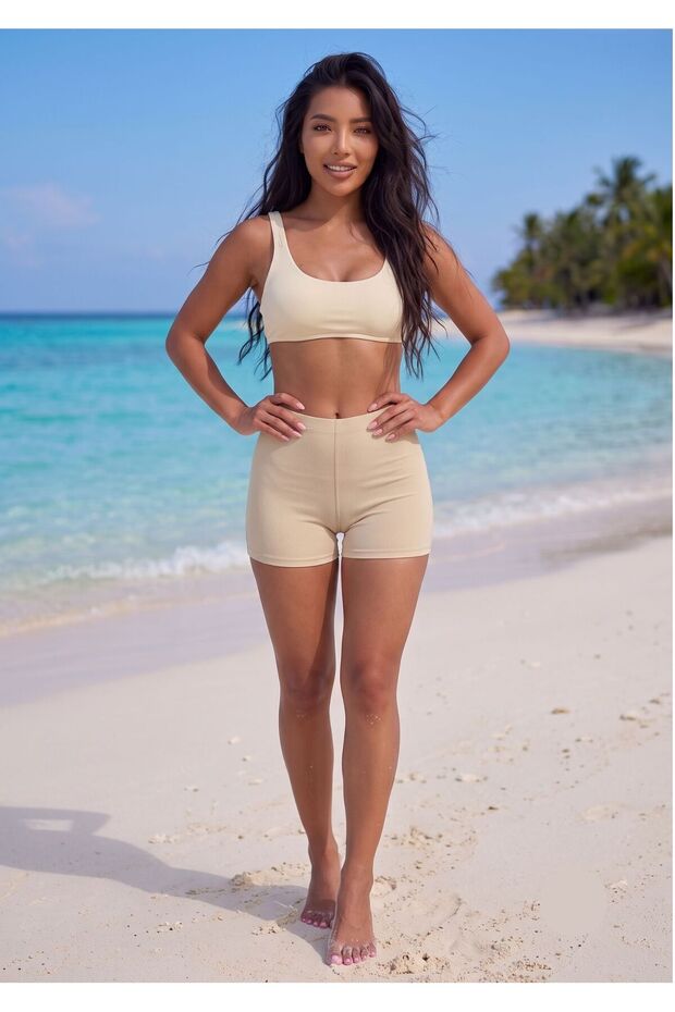 Women's Beige Sea Tights Diving Fabric Shorts Tights Flexible Comfortable Beach Pool