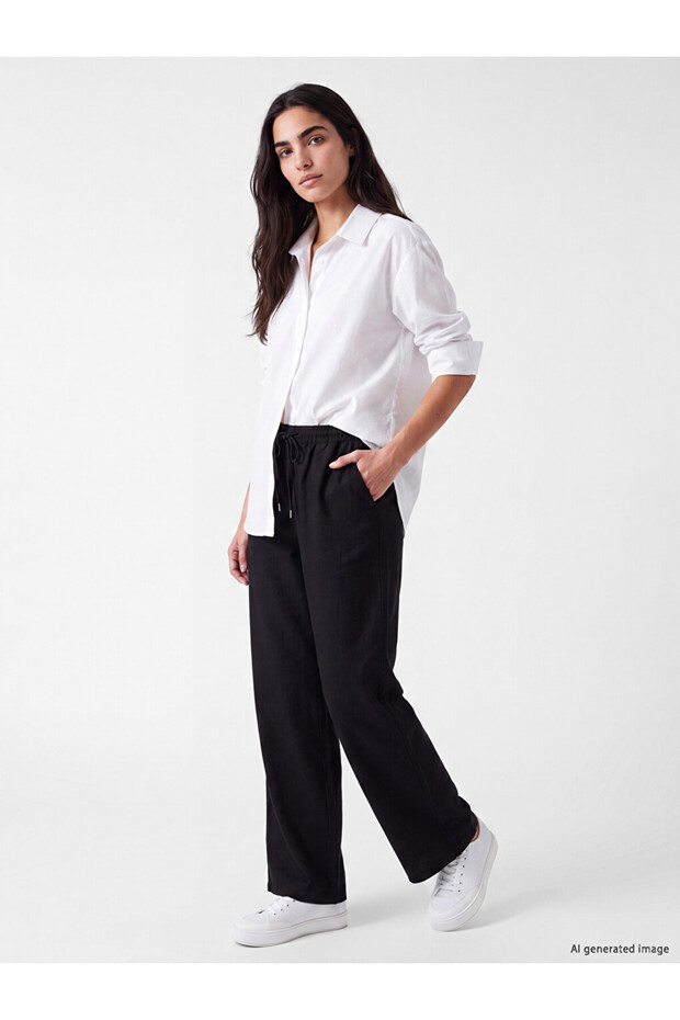 Black Elastic Waist Wideleg Women's Jeans