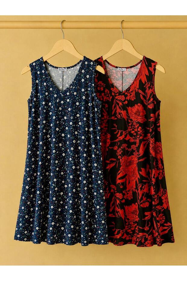 2 Pieces V-Neck Plus Size Viscose Thick Strap Dress