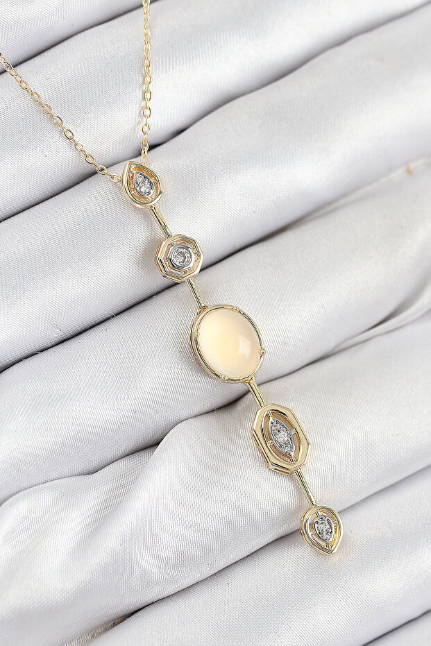 Brass Chain Yellow Gold Color Zircon Stone Y Necklace