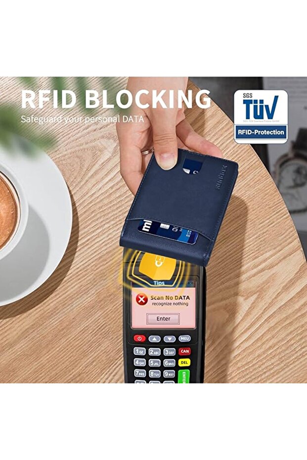 محفظة رجالية نحيفة من الجلد الأصلي مع خاصية حجب RFID، محفظة ثنائية الطي للجيب الأمامي بتصميم بسيط