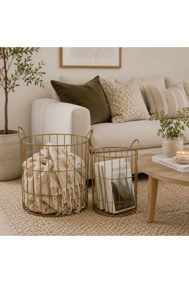 Marketplace Lexa Round Metal Storage Baskets, Set of 2 - Gold