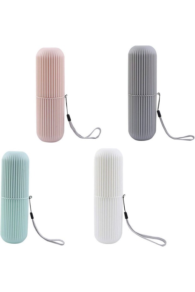 4-Piece Travel Toothbrush Case Set Portable Organizer Container Washing Cup Holder Storage Bag Travel Daily Green Gray Pink White