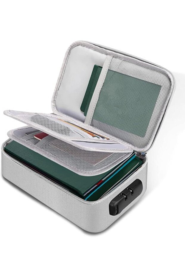 Document bag, fireproof and waterproof, large capacity, can hold A5 documents and cash - includes lock.
