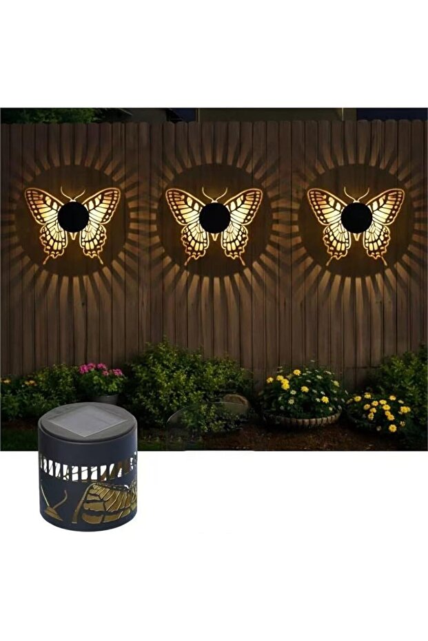 2-pack outdoor solar wall lights, waterproof metal pattern, butterfly projection