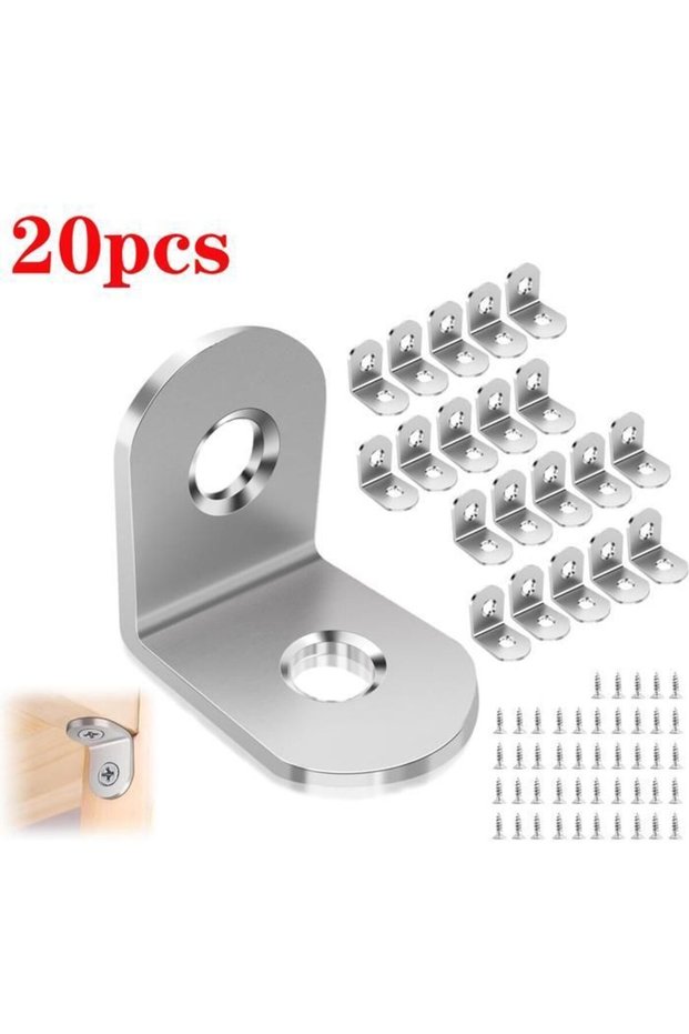 20-piece metal mounting bracket set, 20x20mm stainless steel assembly bracket, with 40 screws, for furniture fixing and repair.
