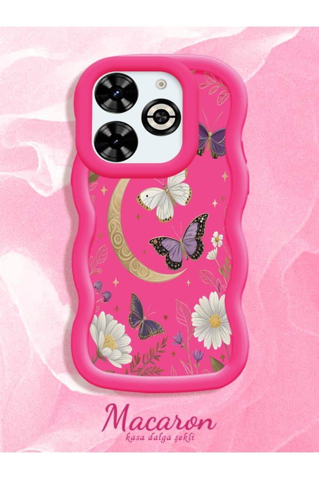 Infinix Smart 8 Plus Compatible Wavy Frame Moon Butterfly and Flower Pattern Silicone Phone Case