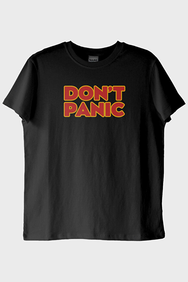 Don'T Panic Printed Humorous Black T-Shirt