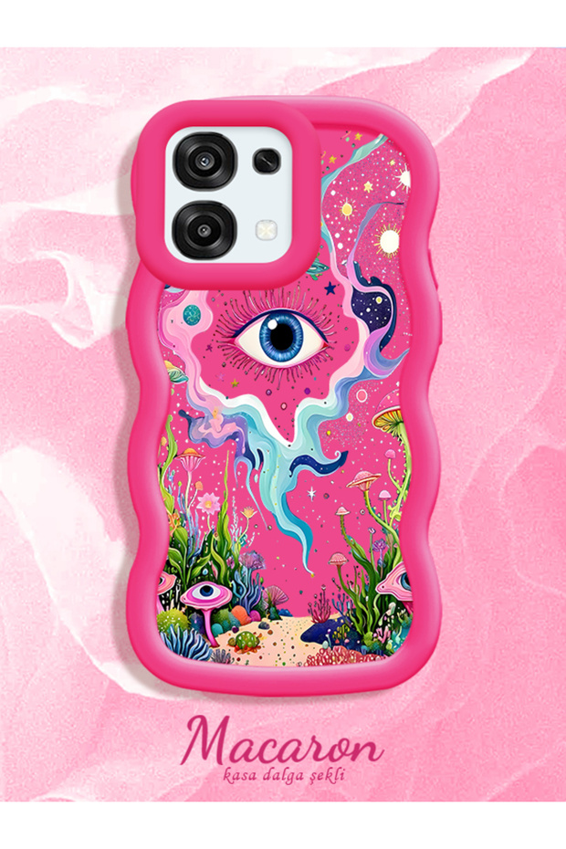 Oppo F31 Compatible Colored Psychedelic Eye Mushroom Drawing Flat Print Case