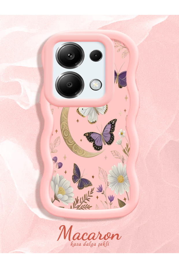 Redmi Note 13 Pro 4g Compatible Wavy Frame Moon Butterfly and Flower Pattern Silicone Phone Case