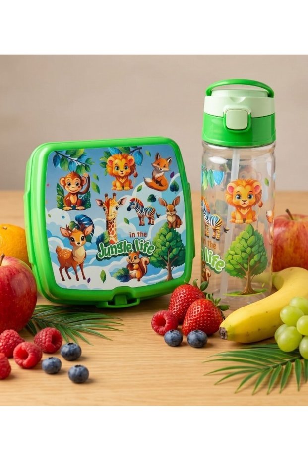 Set of 2 Lunch Box and Water Bottle with Cutlery Set, Food Storage Container, School Water Bottle, Athlete's Diet, Student Fitness, School, Workplace, Expedition