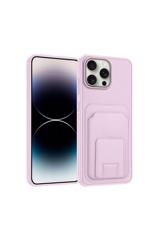 Apple iPhone 16 Pro Max Compatible Case with Stand and Card Holder Silicone Case Rose Gold