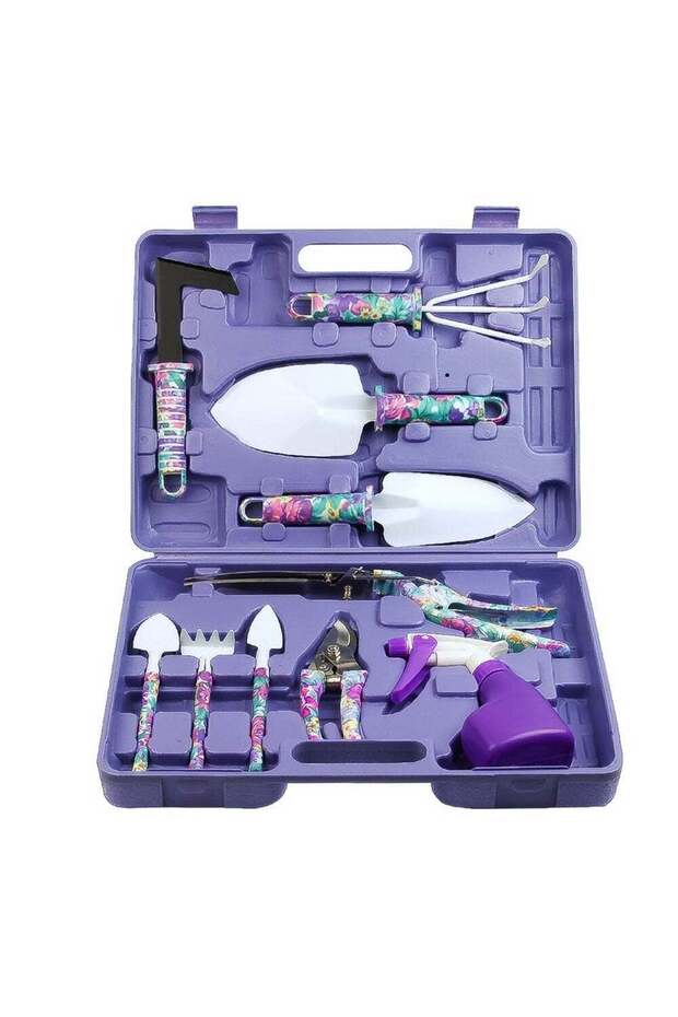 10-Piece Gardening Tool Set with Ergonomic Handles, Shovel, Rake, Weeder, Pruning Shears, Trimmer, and Sprayer