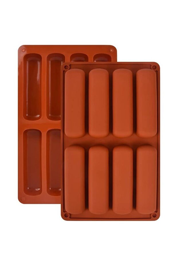 Two-piece silicone mold set, suitable for making cereal bars and rectangular energy bars, 8-compartment - brown.
