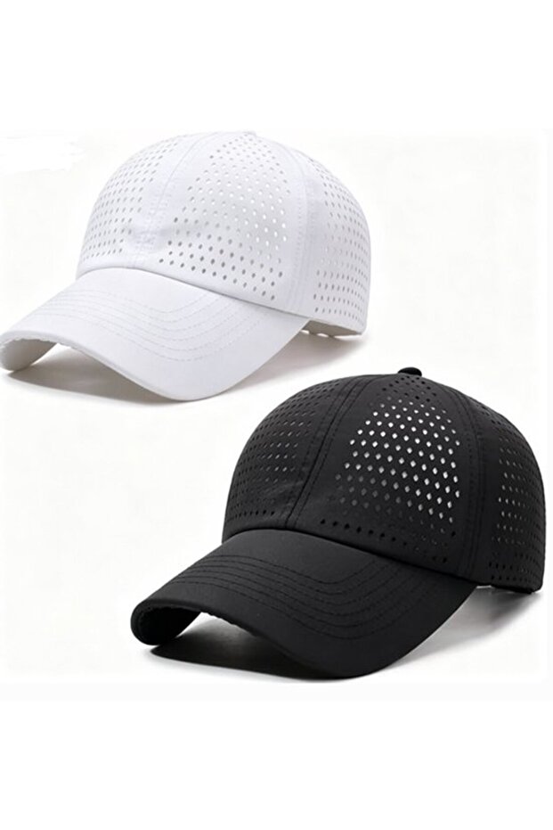 2-Pack Unisex Quick-Drying Full Mesh Running Baseball Caps (Black & White)