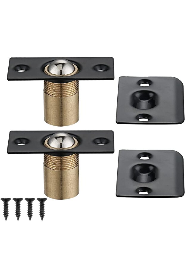 Wardrobe door spherical door stop hardware, stainless steel adjustable door stop with lock tongue, black, 2-pack