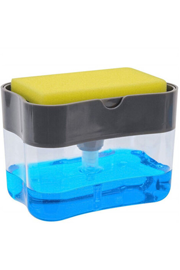 Kitchen detergent dispenser, innovative 2-in-1 soap dispenser and sponge holder, black.