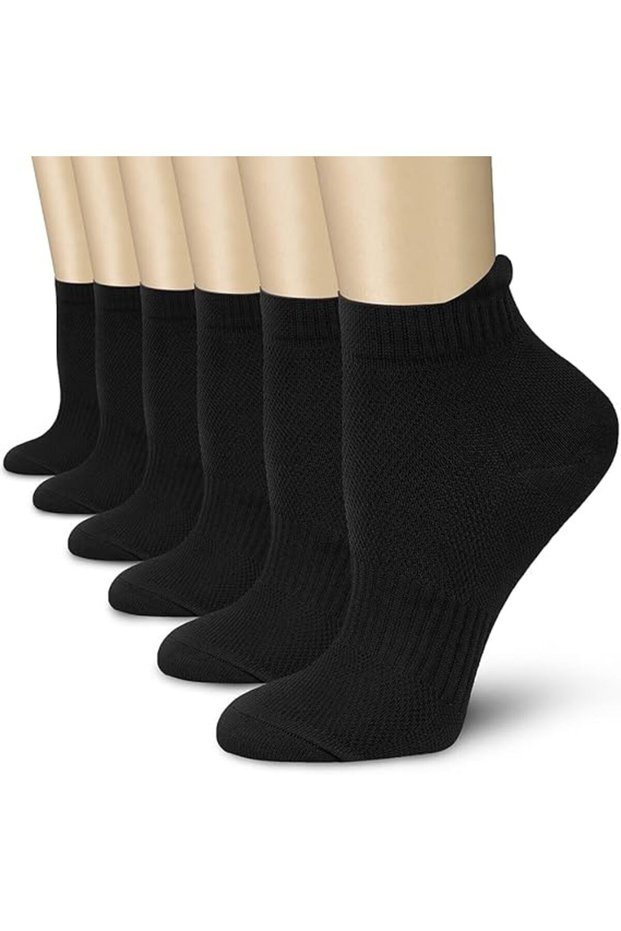 6 pairs of unisex compression socks, suitable for sports, running, cycling, grooming, and everyday wear - Black