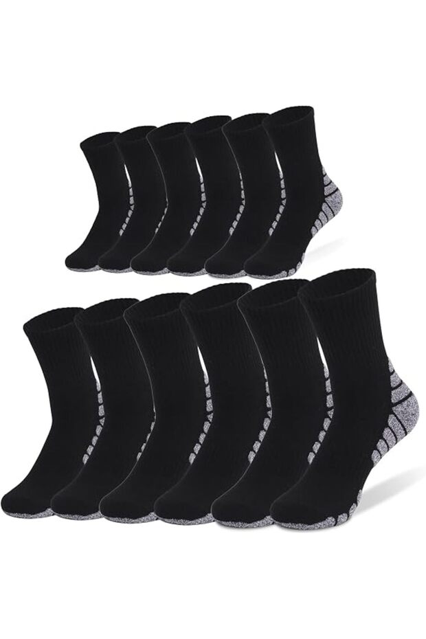 Unisex running socks, featuring arch support, men's socks, mid-calf socks, athletic socks, one size fits all - black.
