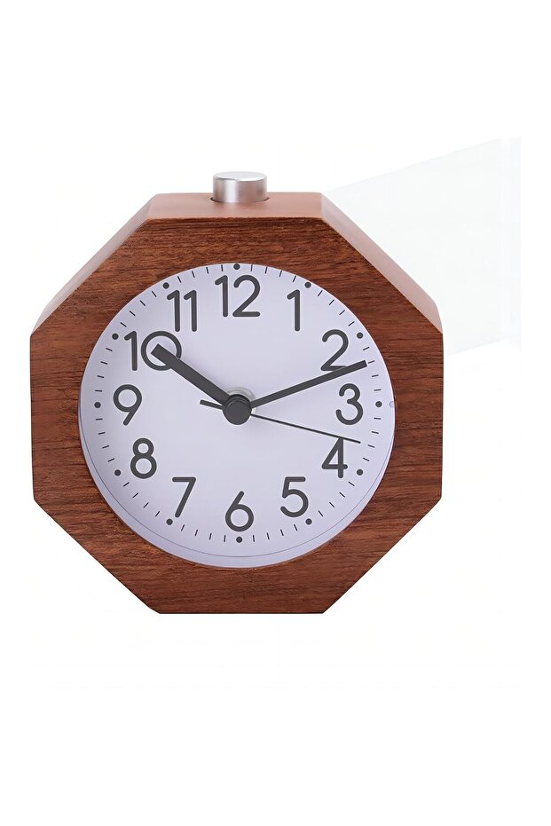 Wooden alarm clock, silent with digital wake-up, backlit, snooze function, battery powered, suitable for heavy sleepers in the bedroom (brown).