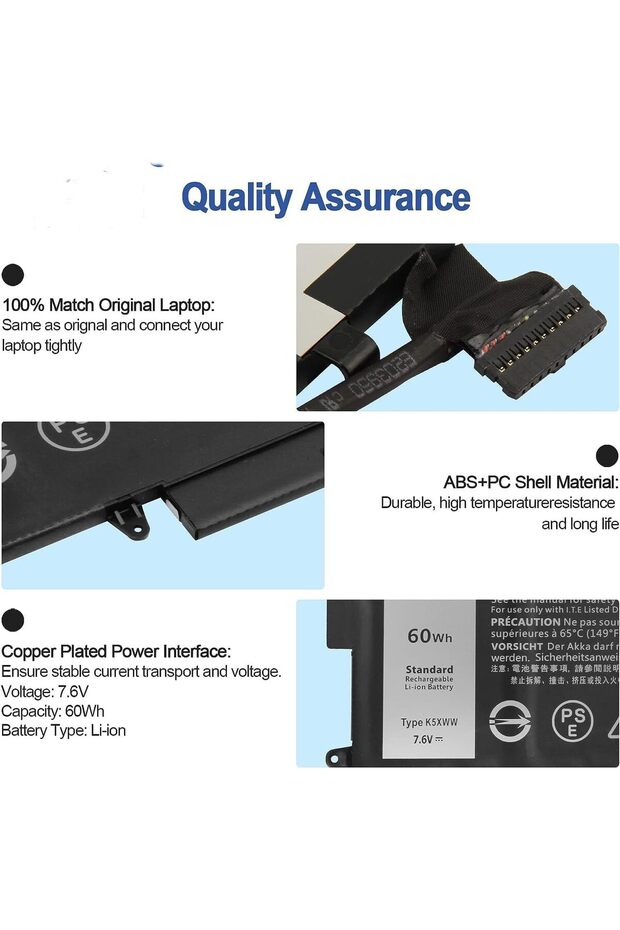 K5XWW 7.6V 60WH / 7500mAh Compatible laptop battery for DELL Latitude 5289 7390 60WH 2-in-1
