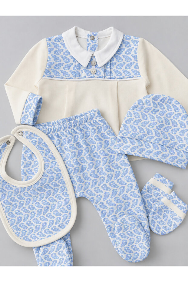 Premium Patterned 5-Piece Newborn Hospital Discharge Set – 100% Cotton (0-3 Months)